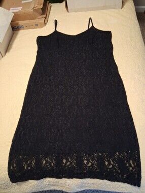 Venezia Women's Black Lace Slip Dress with Thin Straps